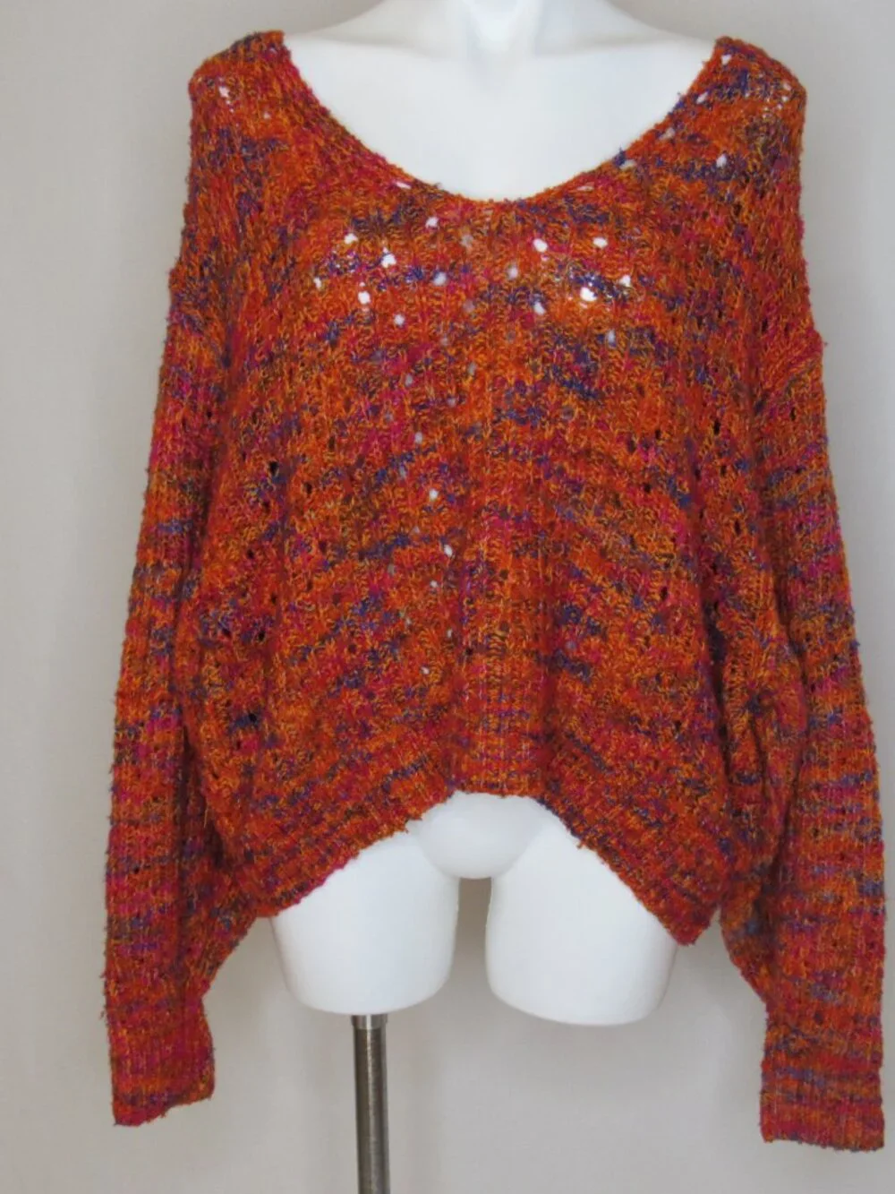 Free People Highland V-NeckOrange Space Dye Sweater Women's S Small